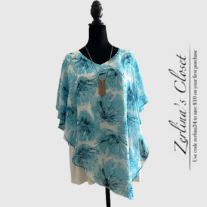 AGB Tank with Poncho Top with Necklace blue white 2X